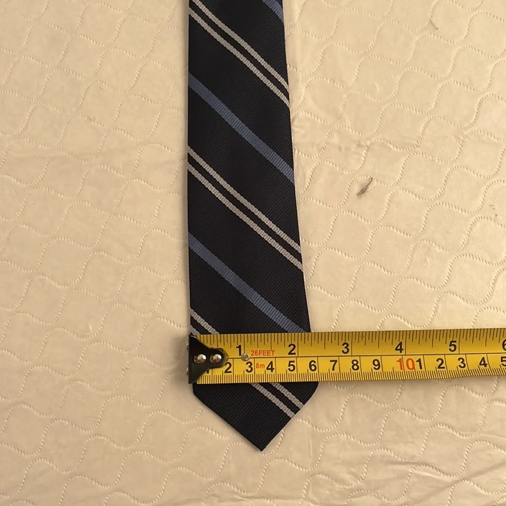 Blue striped clip on tie